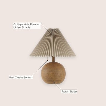 Aksel 17.25" Coastal Scandinavian Resin/Iron Sphere LED Table Lamp with Pleated Shade and Pull Chain - JONATHAN Y